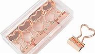 Rose Gold Metal Binder Clips with Heart Shaped Handle 0.74"/19mm foldback Clips in Acrylic Crystal Box Invoice Bill Clip Decorative Paper Clips Notes Letter for Office Home School (12Pcs)
