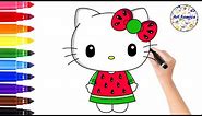 How to Draw Watermelon Hello Kitty 🍉 Sanrio | Hello Kitty Drawing Easy Step by Step | Art Famiya