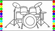 How to draw a Drum Set step by step for beginners