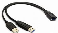 ANRANK USB 3.0 Female to Dual USB Male Extra Power Data Extension Cord Adapter Splitter Y-Cable Black