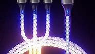 BDQQ Light Up Phone Charger Cord, Multi LED Charging Cable RGB Glowing Gradual Lighting USB C Cable Fast Charging Cable Universal 3 in 1 Charger Cable Adapter Micro USB Type-C