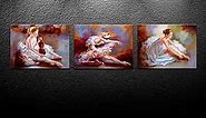 iKNOW FOTO 3 Piece Canvas Painting Dancing Girls Wall Art Beautiful Ballerina Dancers Oil Painting Printed on Canvas Stretched Gallery Canvas Wrap Giclee Print Modern Home Decor Ready To Hang