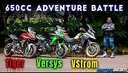 Kawasaki Versys 650 vs Triumph Tiger 660 vs Suzuki V-Strom 650XT - 650cc Adventure War | MotorBeam
