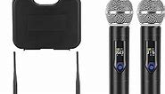 Wireless Microphone System with case, Metal UHF Dual Handheld 20 Channels Professional Cordless Mic System for Church, DJ, Karaoke,Wedding, Home KTV Set