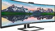 Philips Brilliance 499P9H 49" SuperWide Curved Monitor, Dual QHD 5120x1440 32:9, USB-C connectivity and built-in KVM Switch, Pop-Up Webcam, Height Adjustable, LightSensor, 4Yr Advance Replacement Warr