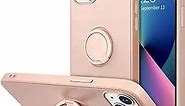 Hython Case for iPhone 13 Case with Ring Stand [360° Rotatable Ring Holder Magnetic Kickstand] [Soft Microfiber Lining] Slim Shockproof Rubber Protective Phone Case Cover for Women Girls, Pink Sand