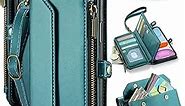 Strapurs Crossbody for iPhone 11 Pro Max Case Wallet【RFID Blocking】 with 10-Card Holder Zipper Bills Slot, Soft PU Leather Magnetic Wrist Shoulder Strap for iPhone 11 Pro Max Wallet Case Women,BGreen