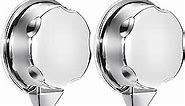 FEEYUM Adhesive Hooks with Suction Cup,2Pack Heavy Duty Towel Hooks for Shower Door Wall Hanging, Silver Chrome-Plated Plastic Wall Hooks for Bathroom, Kitchen, Refrigerator, Door Back, Window, Glass