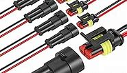 NAOEVO 2 Pin Connector Waterproof, 16 AWG 2 Wire Connectors, Automotive Electrical Connectors Male And Female Way With Heat Shrink Tubing For Car Truck Boat Wire Connection, 6 Kits