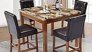 42" Wooden Counter Height Dining Table Set with Faux Marble Table and 4 Chairs Nordic Square 5-Piece Dining Table Set Brown