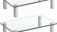 Rfiver Dual Glass Monitor Stand Riser, 2 Pack Computer Monitor Riser, Clear Monitor Stand for Desk, Create More Storage Space Under for Screens/Laptops/Printers