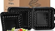 Zhehao 150 Pack Clamshell Take out Container Bulk for Food 8 x 8 Inch Black Hinged Containers Shrink Wrap Black PP Hinged Plastic Microwave Freezer Disposable Boxes for Food Meal Prep Container