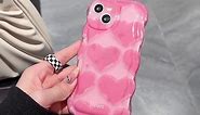 Cute Pink Love Heart Wavy iPhone Case for Phone 15 14 13 12 11 Pro Max Plus XS XR XSMAX Soft Silicone TPU Shockproof Protective Phone Cover(Pinkheart, 14promax)