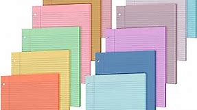 PerKoop 12 Pack 600 Sheets Colored Lined Paper Bulk 8 x 10.5 Inch, Colorful Loose Leaf Notebook Paper 3 Hole Punched Filler Paper Wide Ruled for Office School Supplies(Sweet Color)