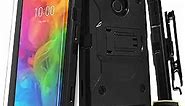 LG K30 Phone Cases, LG Premier Pro LTE Case, LG Phoenix Plus, LG K10 2018, with [Tempered Glass Screen Protector Included] Full Coverage Dual Layers Cover with Kickstand and Locking Belt Clip-Black