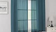 Simplebrand Dusty Blue Short Sheer Curtains 45 Inch Length for Small Windows, Rod Pocket 2 Panels Set Solid Voile Drapes Window Sheer Curtains for Bedroom Bathroom Kids Room Kitchen, 42x45 Inch, 2pcs