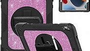 CLARKCAS iPad 9th Generation 10.2 inch Glitter Case iPad 8th/7th Generation Case with 360° Rotation Stand, Hand Strap and Shoulder Strap Shockproof Cover for iPad 10.2 2021/2020/2019 (Shiny Purple)