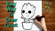 How To Draw Groot | I Am Groot | Groot Drawing