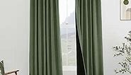 PANELSBURG 102 Inches Long Blackout Curtains for Living Room,Pleated Back Tab Linen Extra Long Curtains & Drapes,2 Panels,Dark Olive Green