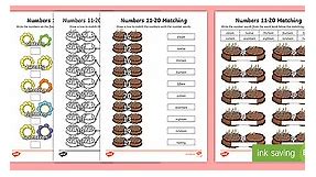 Numbers 11 to 20 Matching Words and Digits Worksheets