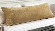 YIYEA Faux Fur Body Pillow Cover 20x54 - Ultra Soft Fuzzy Body Pillow Pillowcase - Luxury Fluffy Plush Long Body Pillow Case for Fall and Winter (Khaki)