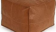 Leather Pouf Ottoman - Moroccan Pouf - 18" x 18" x 14" - Faux Leather - Bohemian Living Room Decor -Hassock & Ottoman Footstool - Square & Large Ottoman Pouf - Unstuffed Only Cover