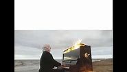 Guy playing burning piano meme template