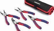 WORKPRO 4-Piece Snap Ring Pliers Set - Heavy Duty 7-inch Internal/External Circlip Pliers Kit (Tip Diameter 5/64'')-Straight/Bent Jaw - Cr-V Steel - For Ring Remover Retaining- Storage Pouch Included