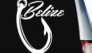 Belize Caribbean Fishing Hook Vinyl Decal Sticker Bumper Cling for Car Truck Window Laptop Wall Cooler Tumbler | Die-Cut/No Background | Multi Sizes/Colors, 8-Inch, White
