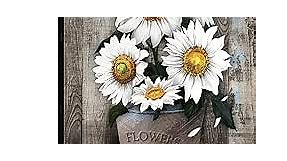 Framed Rustic Farmhouse White Sunflower Wall Art Decor for picture print Floral Vintage Wood Grain Canvas Artwork for Living Room Bedroom Bathroom Office Hotel Modern Home ready to hang 12x16inch
