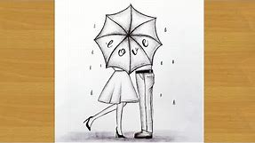 How to draw romantic couple with umbrella || pencil drawing ||Gali Gali Art ||