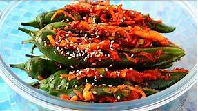 Spicy stuffed green chili pepper kimchi (Gochu-sobagi: 고추소박이)