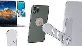 DK177 Magnetic Phone Holder, Laptop or Desktop Monitor Side Mount Phone Holder, Slim Portable Foldable Computer Expansion Bracket Compatible with Any Phone, Silver