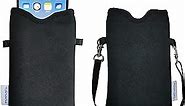 Men Women Neoprene Phone Sleeve Pouch Case Bag with Crossbody Strap/Neck Lanyard for iPhone 15/14 /13 Pro Max, 15/14 Plus, Samsung S24, S23+, S23, A54, Z Fold5 ; Google Pixel 8 (Black)