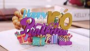 Liif 100th Birthday Card - 3D Pop Up Design, Laser Cut, Crafty, Fun, Golden Glitter, Balloon, Champagne, Men, Women, Friend, Congratulations