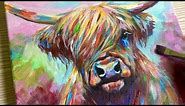 How To Paint A Highland Cow / ABSTRACT COLOURS / Acrylic Painting