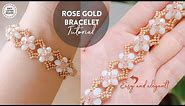 DIY Rose Gold bracelet tutorial. Jewelry making for beginners. Beaded jewelry tutorial easy.