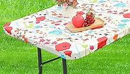misaya Rectangle Vinyl Tablecloth, Fitted Table Cover, 100% Waterproof, Elastic Edge, Flannel Backing, Plastic Table Cloth Fit 6 Foot Folding Tables for Picnic, Camping, Outdoor (Flowers, 30x72 inch)