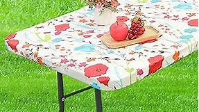misaya Rectangle Vinyl Tablecloth, Fitted Table Cover, 100% Waterproof, Elastic Edge, Flannel Backing, Plastic Table Cloth Fit 6 Foot Folding Tables for Picnic, Camping, Outdoor (Flowers, 30x72 inch)