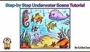 Learn to draw an Easy Underwater Scene | How to Draw Sea Animals in an Ocean | The Kid Next Door