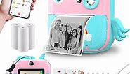Instant Print Camera for Kids,Inkless Sticker Printer for Girls Boys Age 3-12, 20MP HD Digital Video Cameras, Mini Thermal Printer Kid Toy Gifts with 3 Rolls Photo Paper, 5 Color Pens, 32GB Card-Pink