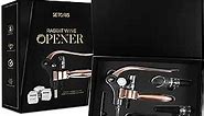 Heavy-Duty Rabbit Wine Opener With 2 Stainless Steel Ice Cubes By Setoris - Winged Corkscrew With Ergonomic Lever & Non-Stick Warm- Manual Rabbit Cork Remover- Great Wine Gift Idea (Bronze)