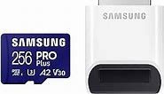 SAMSUNG PRO Plus microSD Memory Card + Reader, 256GB MicroSDXC, Up to 180 MB/s, Full HD & 4K UHD, UHS-I, C10, U3, V30, A2 for Android Phones, Tablets, GoPRO, DJI Drone, MB-MD256SB/AM, 2023