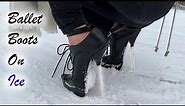 Alina is walking on 20cm Ballet High Heels Boots on Snow Road, Ballet Boots Snow Walk (# 1156)
