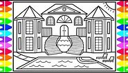How to Draw a Mansion for Kids 💚💙💜Mansion Drawing for Kids | Mansion Coloring Pages for Kids