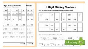 3-Digit Missing Numbers Worksheet