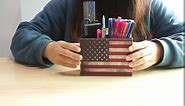 DreamsEden Pen Holder, Vintage American Flag Pencil Cup Desktop Pen Organizer for Desk Office Home Patriotic Decor