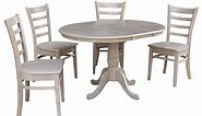 36" Round Dining Table with 12" Leaf and 4 Emily Chairs – Washed Gray Taupe - 5 Piece Set