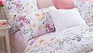 Brandream Garden Style Floral Queen Size, Pink Gray Green Branches Flower Leaf Print Bedding Set Reversible Purple Bedding Collection 1 duvet cover with 2 Pillowcases