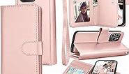 Tekcoo Wallet Case Compatible with iPhone 14 (6.1 inch) 2022 Luxury ID Cash Credit Card Slots Holder Carrying Pouch Folio Flip PU Leather Cover [Detachable Magnetic Hard Case] with Strap [Rose Gold]